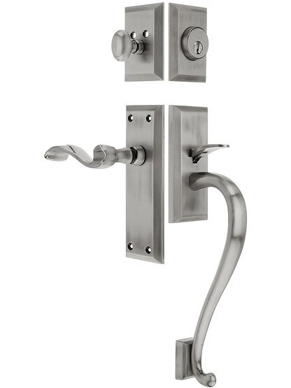 Fifth Avenue Entry Lock Set in Antique Pewter Finish with Right-Handed Portofino Lever and